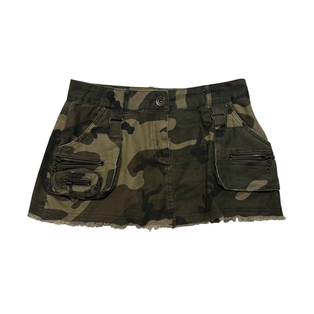 VTG Y2K 00s Camo Cargo Mini Skirt Zipper Embellishments Sz S